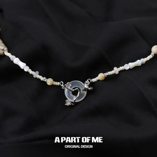 Laurel Series S925 Sterling Silver Crystal Beads Natural Chalcedony Necklace