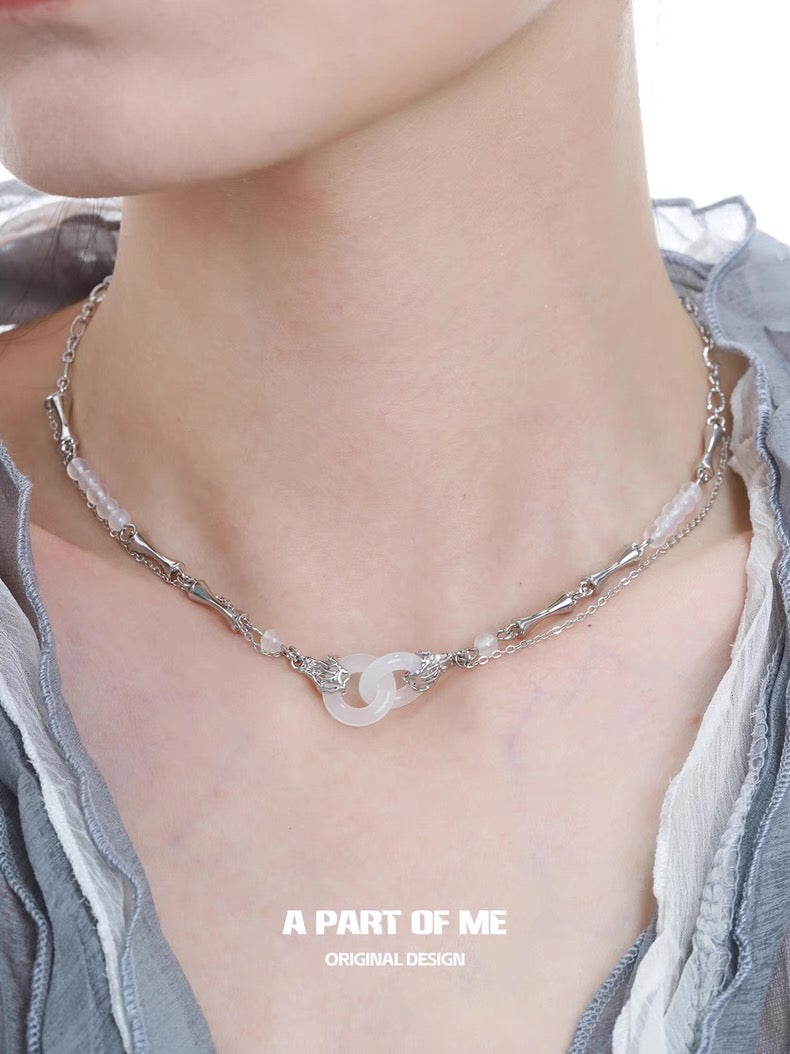 Interlinked Rings 18K Platinum Plating Artificial Agate Necklace