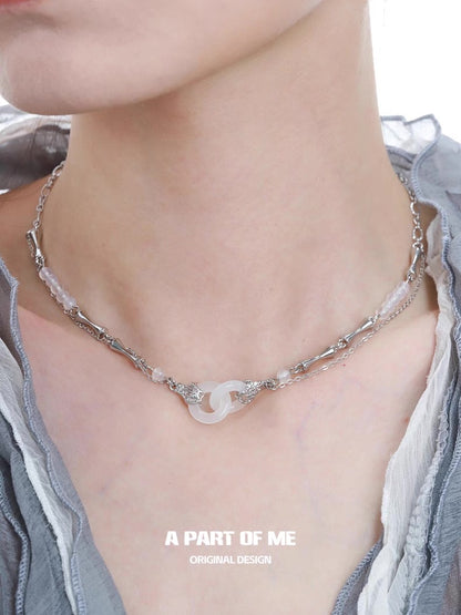 Interlinked Rings 18K Platinum Plating Artificial Agate Necklace