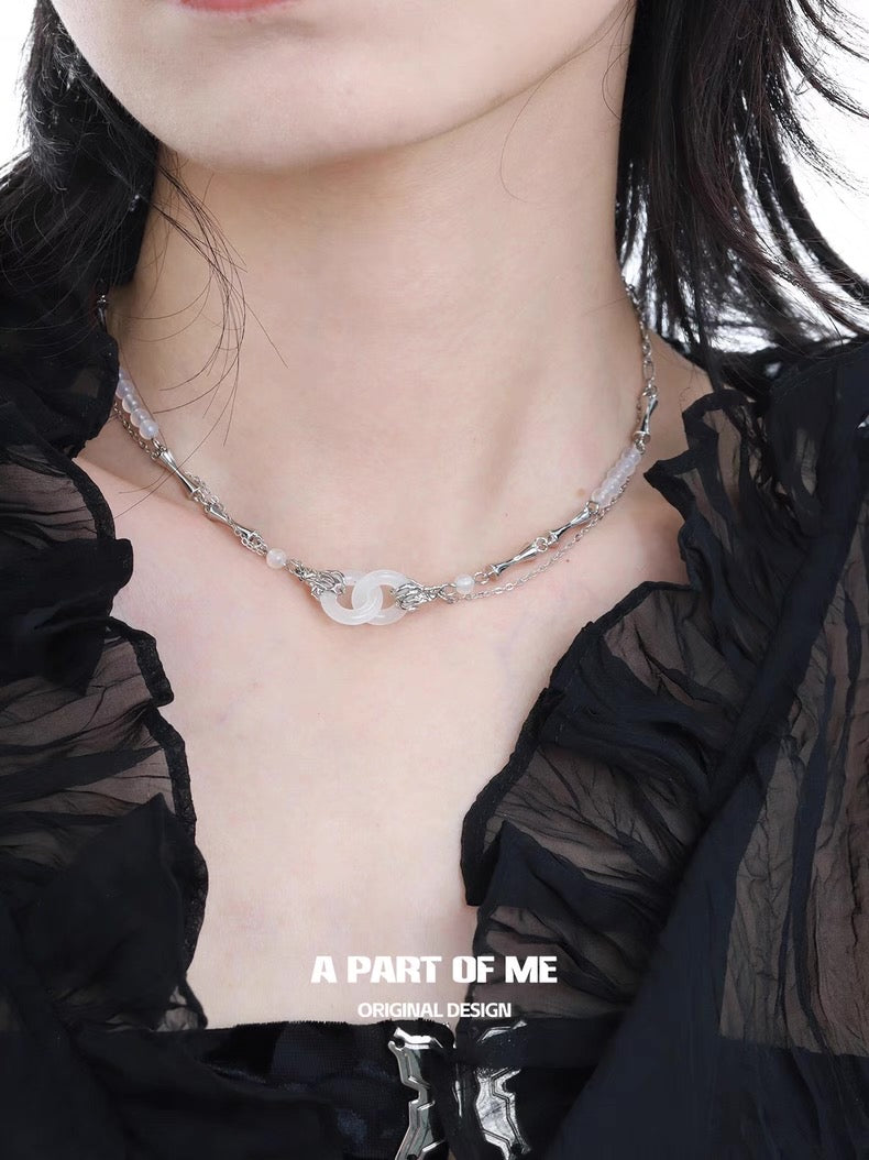 Interlinked Rings 18K Platinum Plating Artificial Agate Necklace