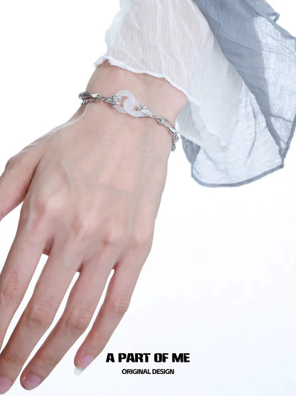 Interlinked Rings 18K Platinum Plating Artificial Agate Bracelet