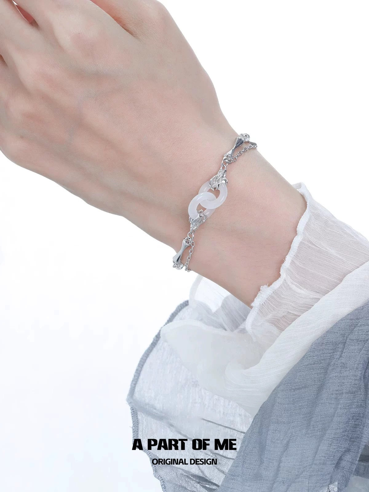 Interlinked Rings 18K Platinum Plating Artificial Agate Bracelet