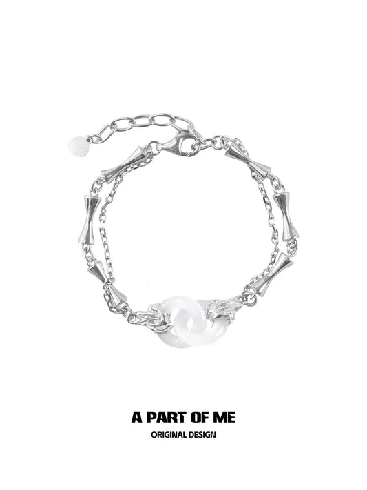 Interlinked Rings 18K Platinum Plating Artificial Agate Bracelet