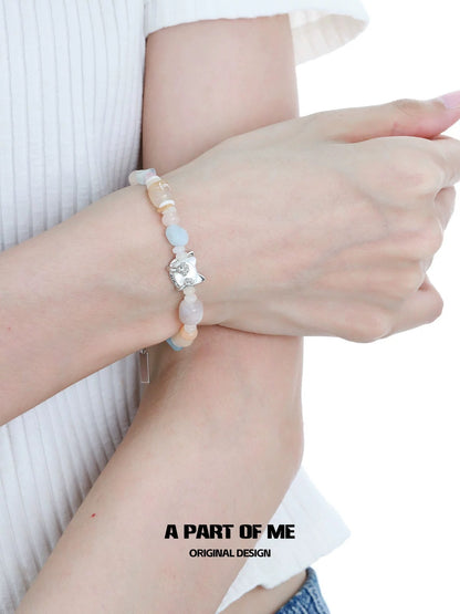 Seashell Cat S925 Sterling Silver Crystal Beads Bracelet