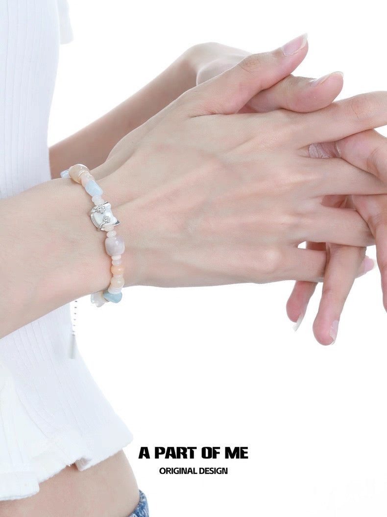 Seashell Cat S925 Sterling Silver Crystal Beads Bracelet