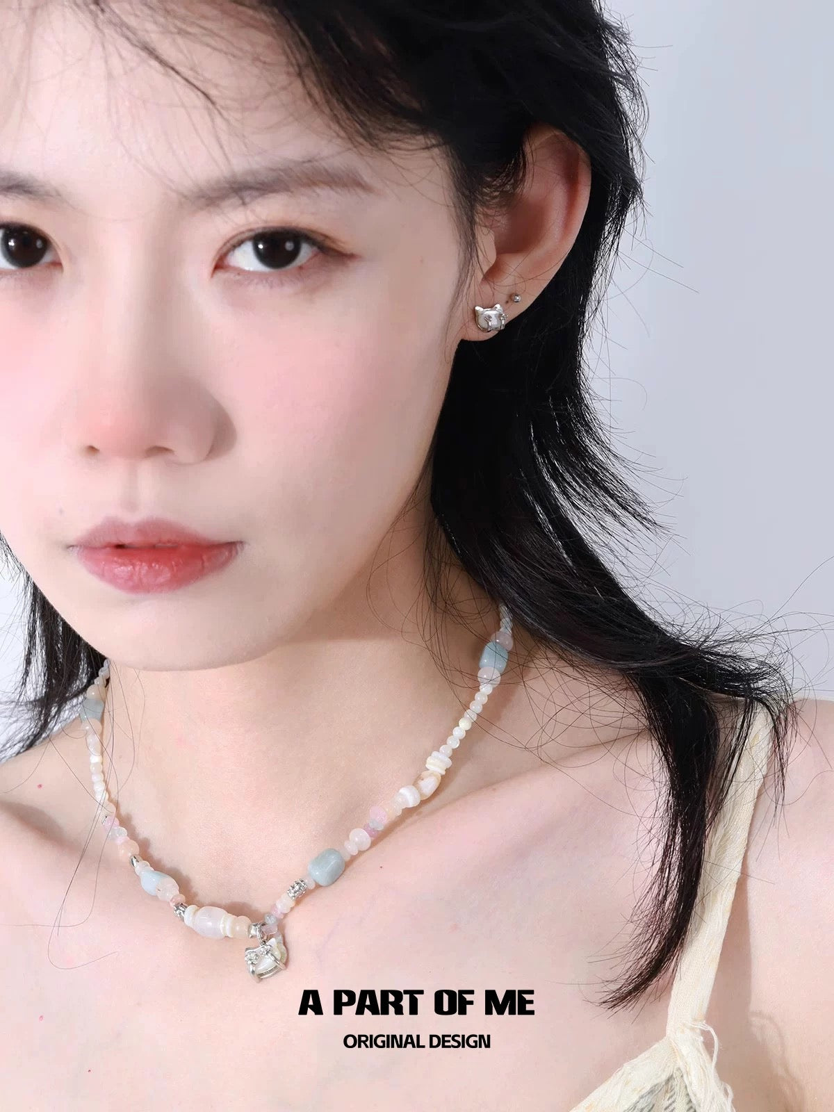 Seashell Cat S925 Sterling Silver Crystal Beads Necklace