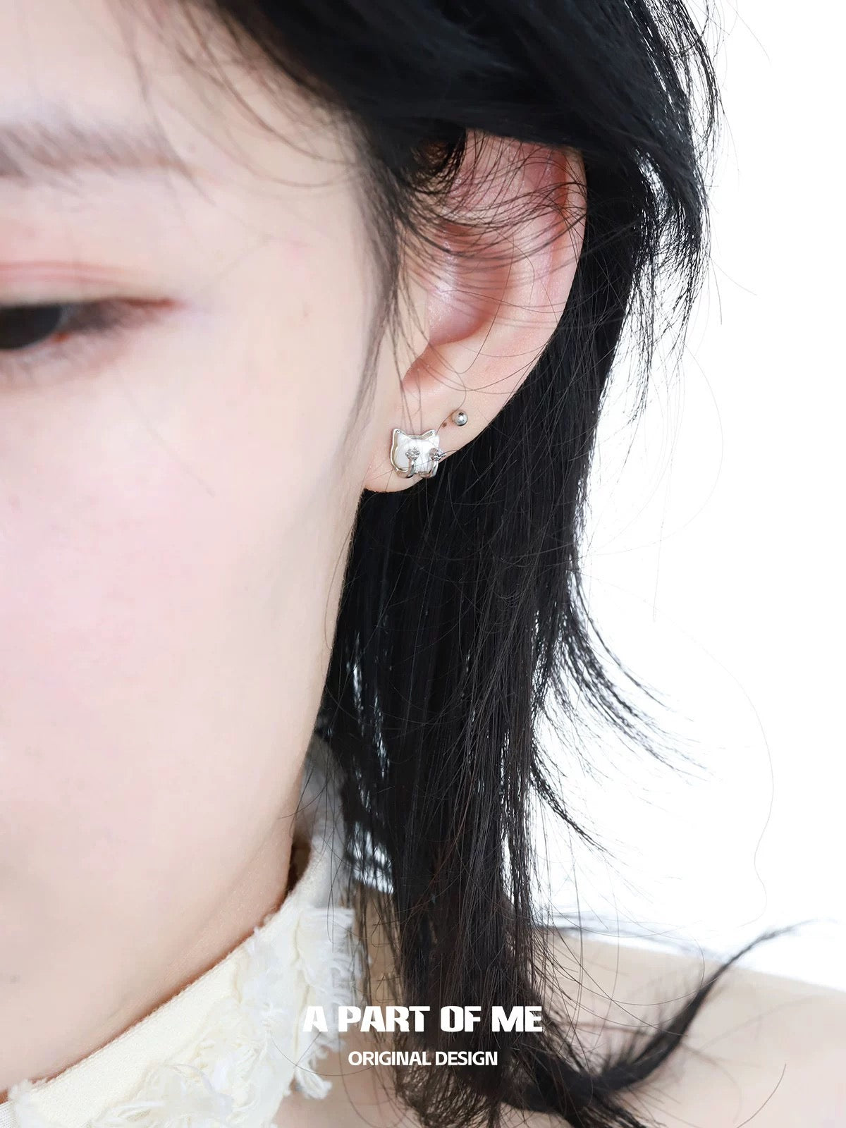 Seashell Cat S925 Sterling Silver Stud Earrings