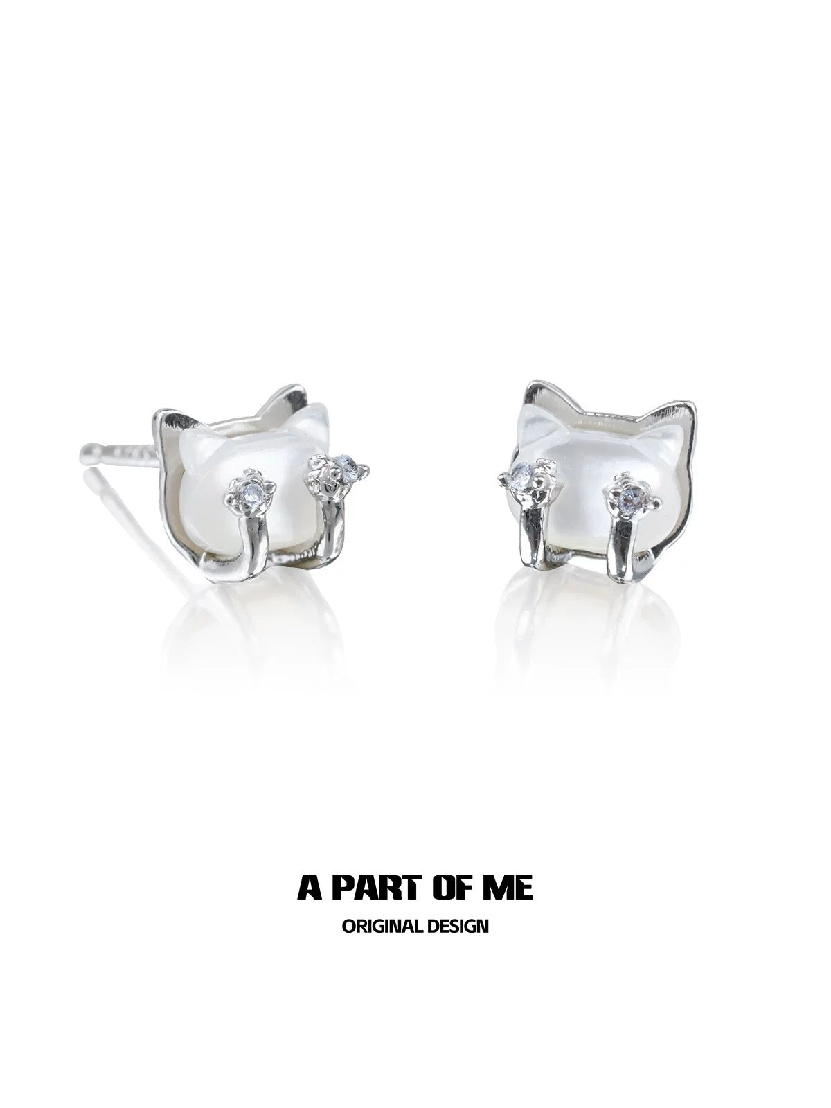 Seashell Cat S925 Sterling Silver Stud Earrings