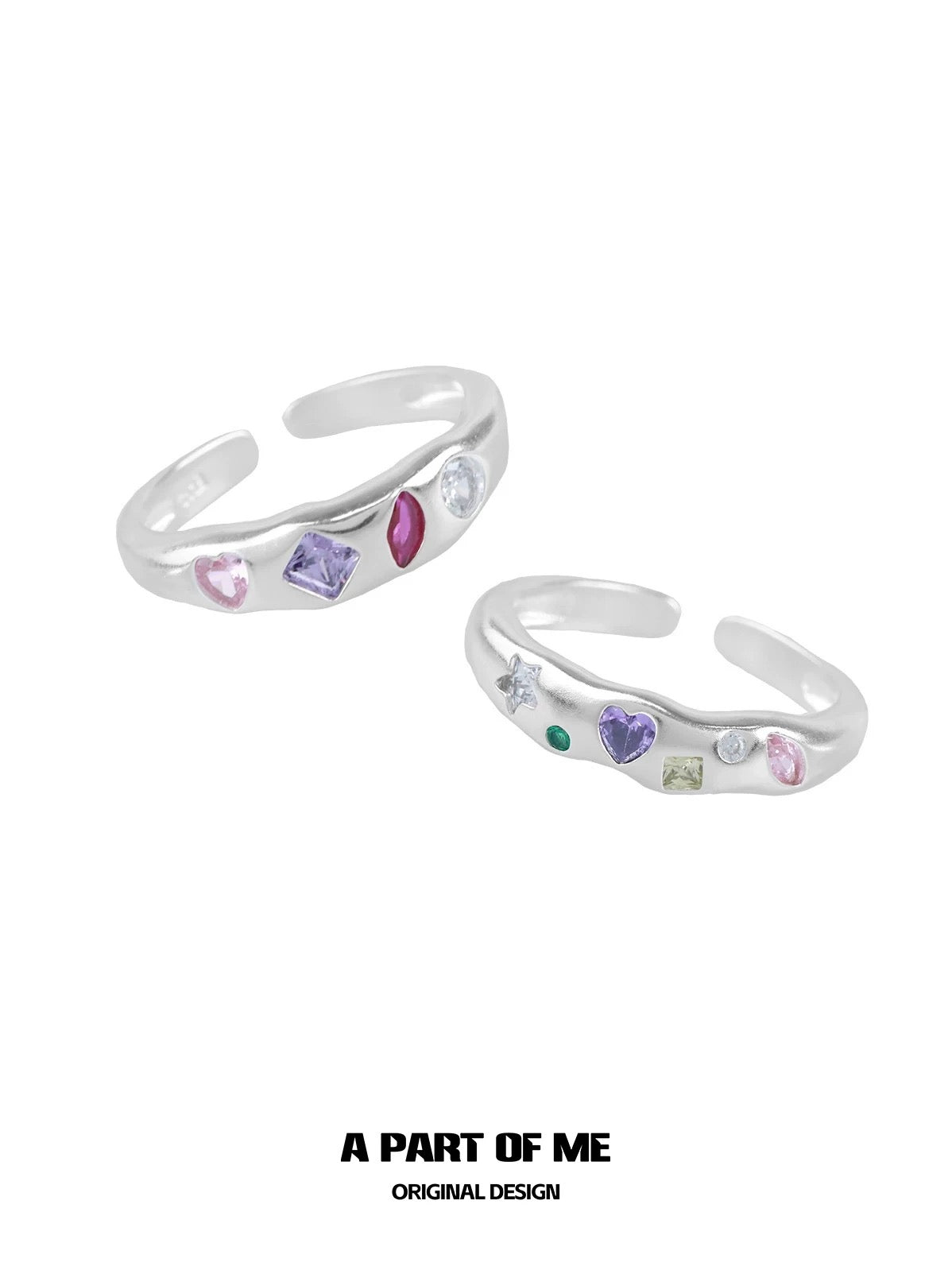 Rainbow Candy S925 Sterling Silver Adjustable Couple Ring