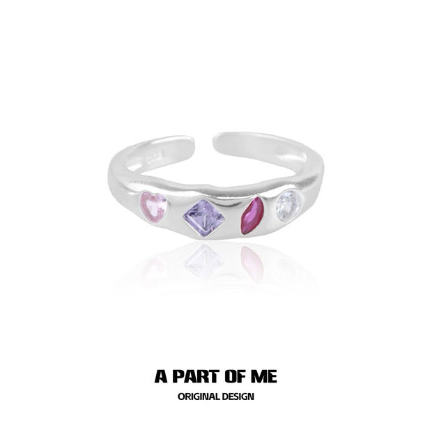 Rainbow Candy S925 Sterling Silver Adjustable Couple Ring