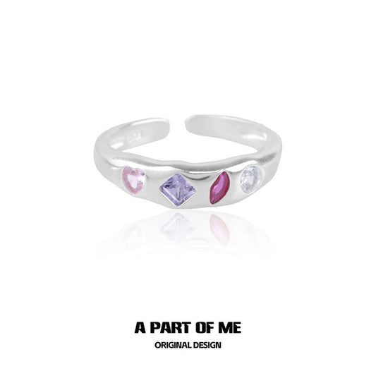 Rainbow Candy S925 Sterling Silver Adjustable Couple Ring