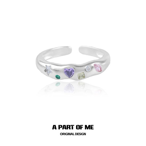 Rainbow Candy S925 Sterling Silver Adjustable Couple Ring