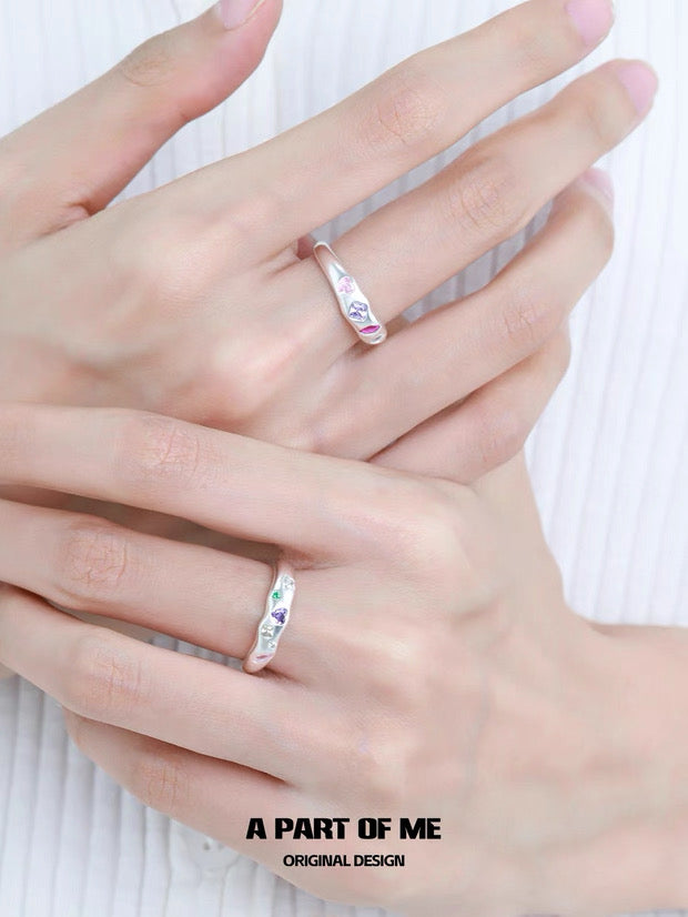 Rainbow Candy S925 Sterling Silver Adjustable Couple Ring