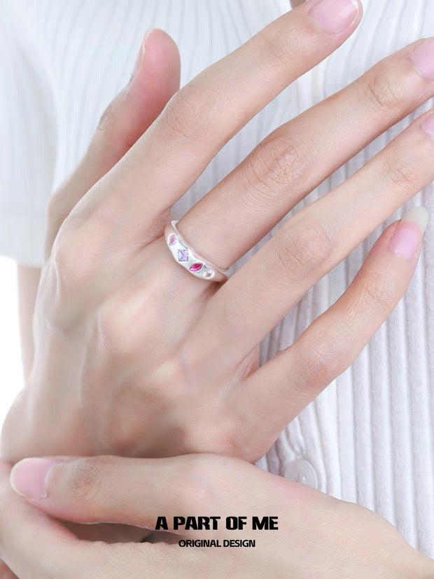 Rainbow Candy S925 Sterling Silver Adjustable Couple Ring