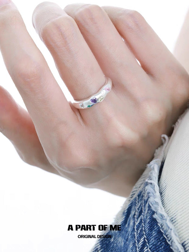 Rainbow Candy S925 Sterling Silver Adjustable Couple Ring