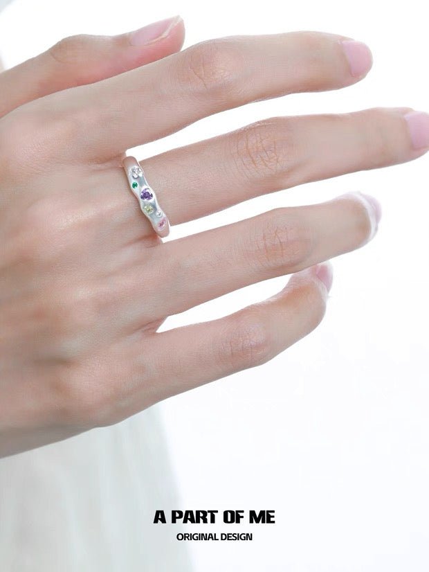 Rainbow Candy S925 Sterling Silver Adjustable Couple Ring