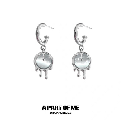 Dream Catcher 18K Platinum Plating Cat Eye Stone Half Hoop Earrings