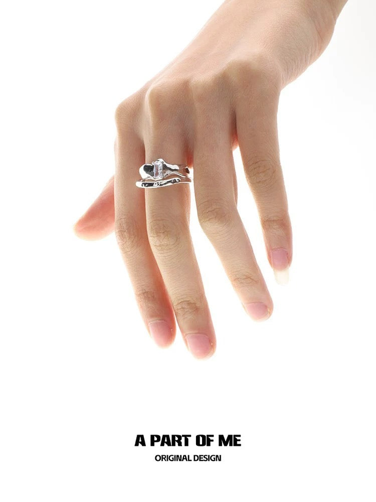 Cybernetics S925 Sterling Silver Double Layer Adjustable Ring