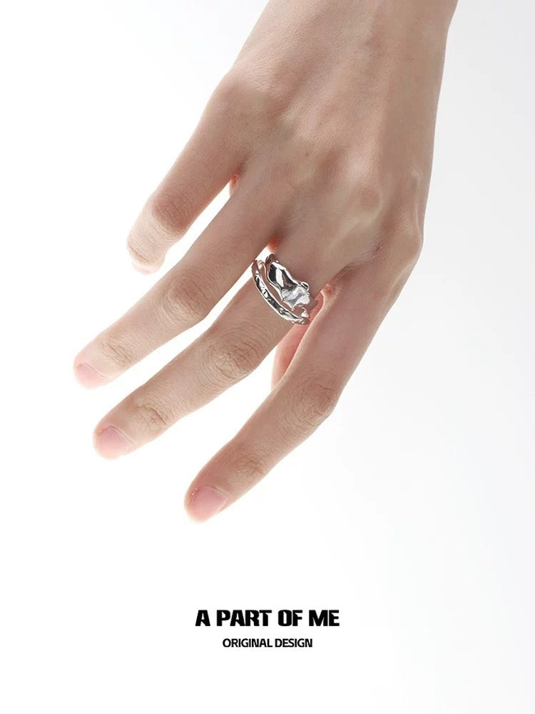Cybernetics S925 Sterling Silver Double Layer Adjustable Ring