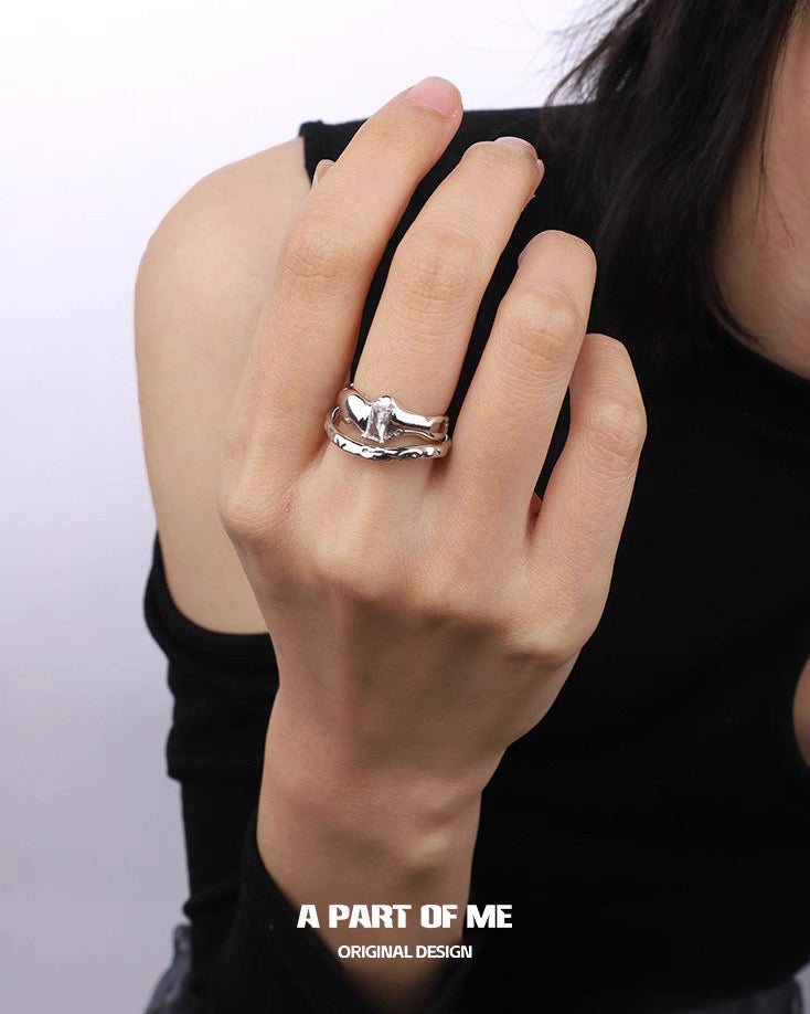 Cybernetics S925 Sterling Silver Double Layer Adjustable Ring