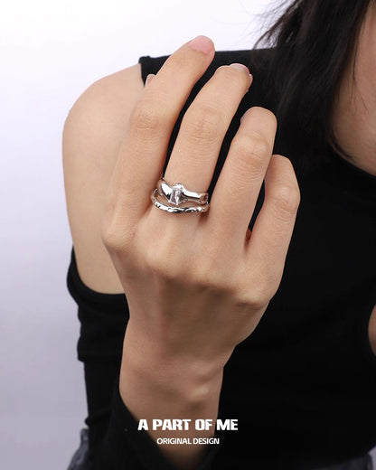 Cybernetics S925 Sterling Silver Double Layer Adjustable Ring