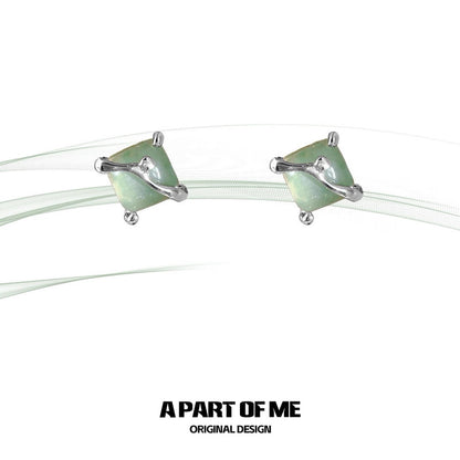 Aventurine S925 Sterling Silver Square Stud Earrings