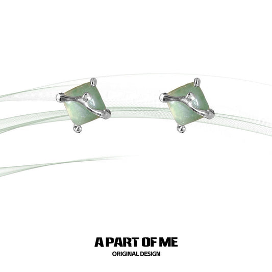 Aventurine S925 Sterling Silver Square Stud Earrings