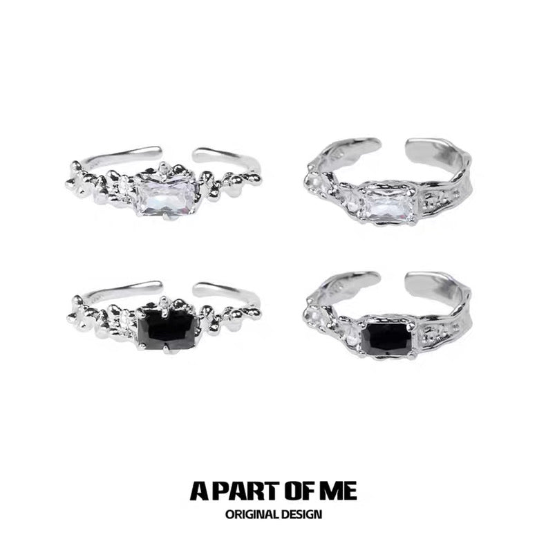 Ripple S925 Sterling Silver Black/White Zircon Adjustable Rings