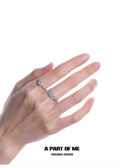 Ripple S925 Sterling Silver Black/White Zircon Adjustable Rings