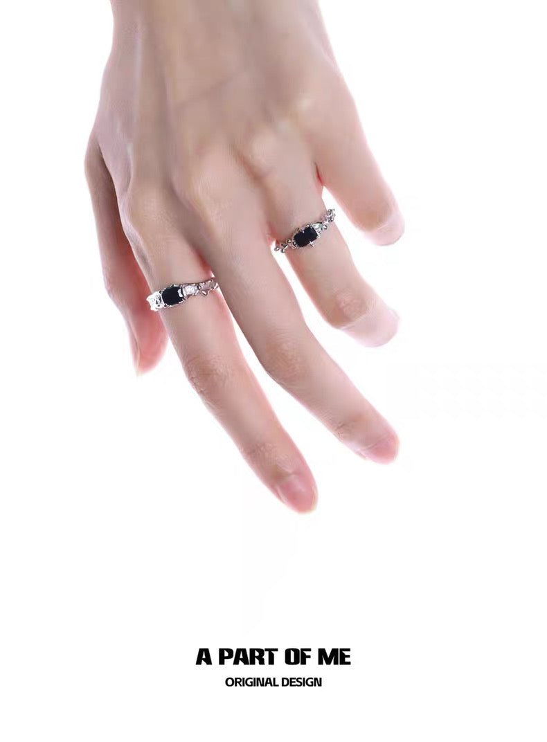 Ripple S925 Sterling Silver Black/White Zircon Adjustable Rings