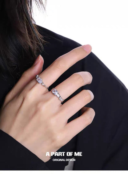 Ripple S925 Sterling Silver Black/White Zircon Adjustable Rings