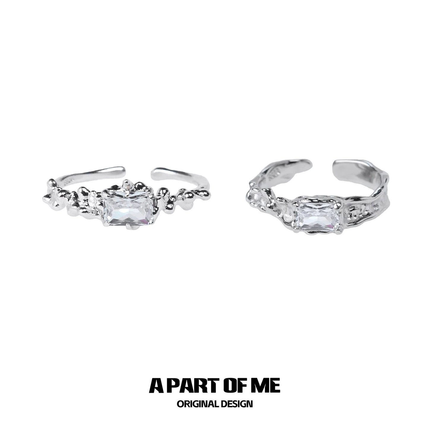 Ripple S925 Sterling Silver Black/White Zircon Adjustable Rings