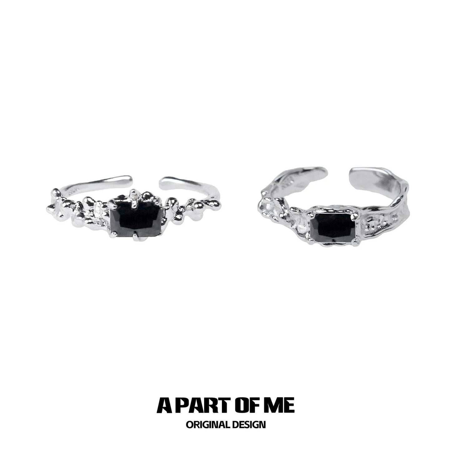 Ripple S925 Sterling Silver Black/White Zircon Adjustable Rings