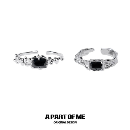 Ripple S925 Sterling Silver Black/White Zircon Adjustable Rings