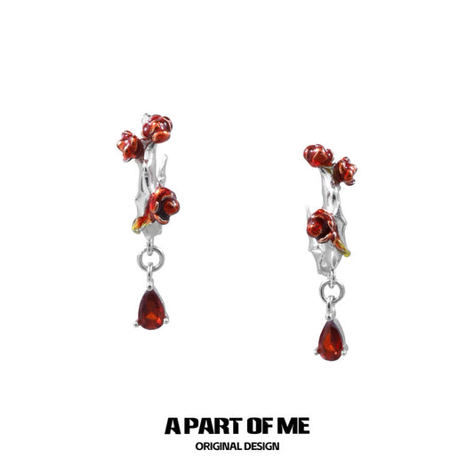 Bloody Rose 18K Platinum Plating Stud Earrings