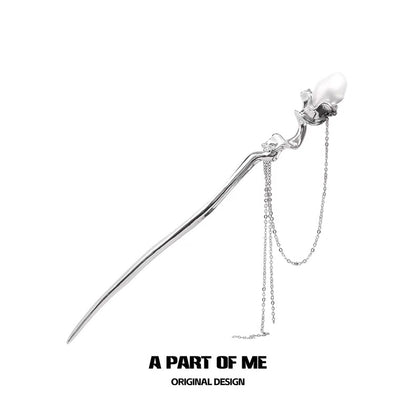 Pearl & Diamond 18K Platinum Plating Detachable Tassel Hairpin