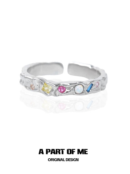 Rainbow Collection S925 Sterling Silver Opal Couple Rings