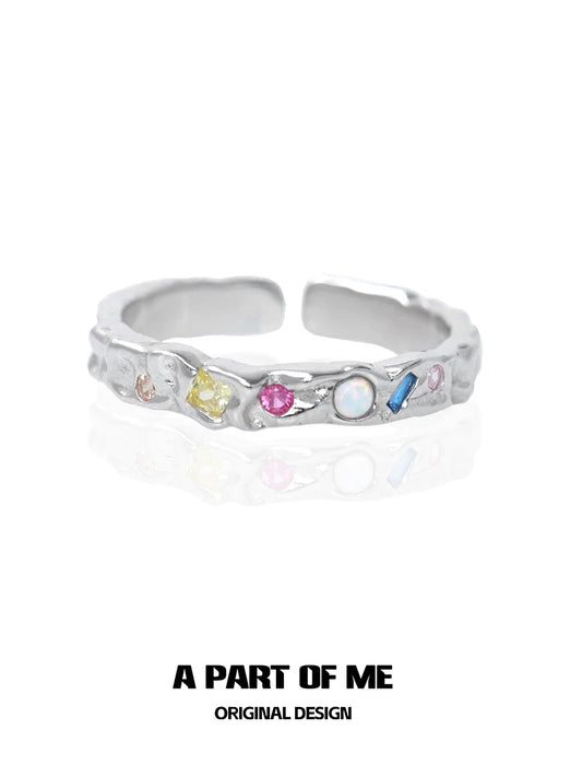 Rainbow Collection S925 Sterling Silver Opal Couple Rings