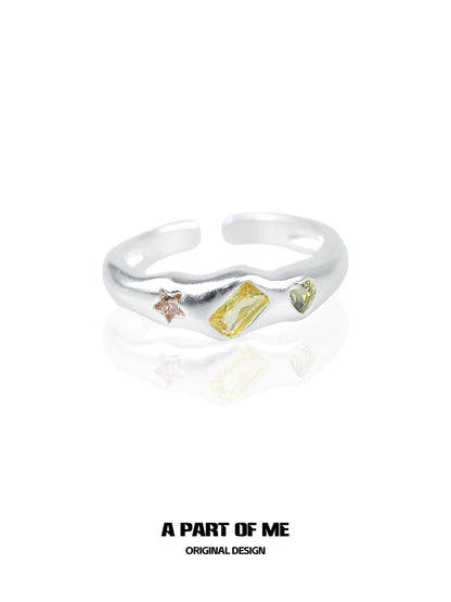 Rainbow Collection S925 Sterling Silver Y2K Star Couple Ring
