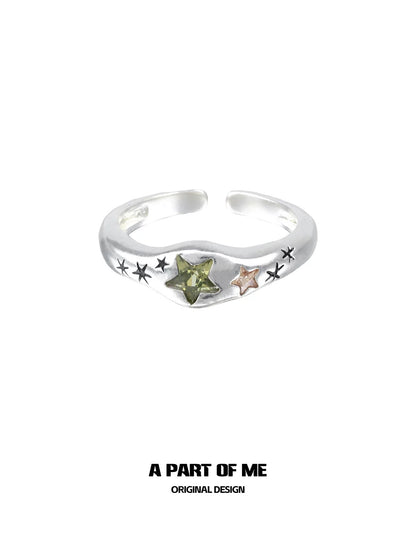Rainbow Collection S925 Sterling Silver Y2K Star Couple Ring