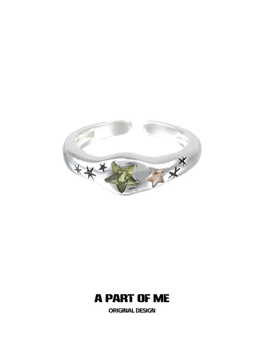 Rainbow Collection S925 Sterling Silver Y2K Star Couple Ring