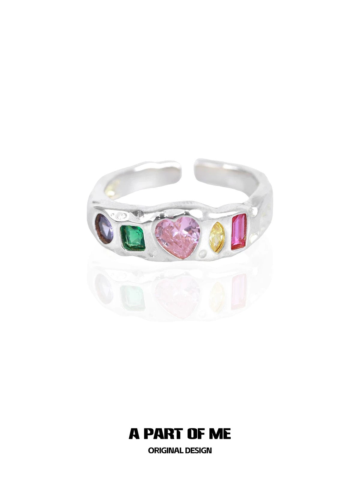 Rainbow Collection S925 Sterling Silver Glass Heart Couple Rings