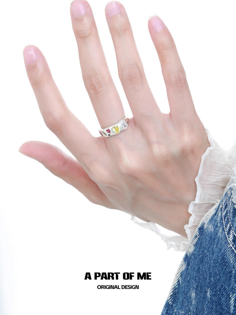 Rainbow Collection S925 Sterling Silver Glass Heart Couple Rings