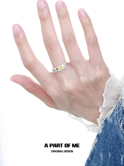 Rainbow Collection S925 Sterling Silver Glass Heart Couple Rings