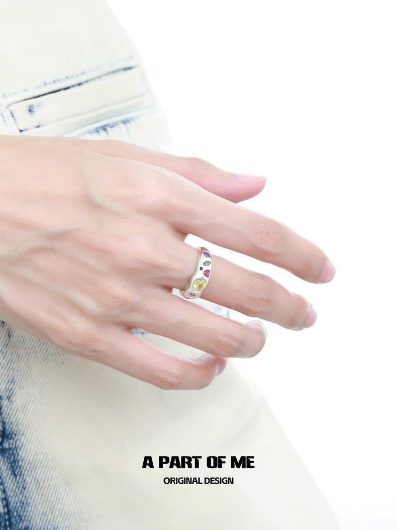 Rainbow Collection S925 Sterling Silver Glass Heart Couple Rings