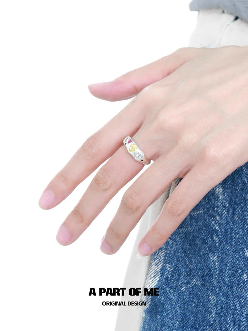 Rainbow Collection S925 Sterling Silver Glass Heart Couple Rings