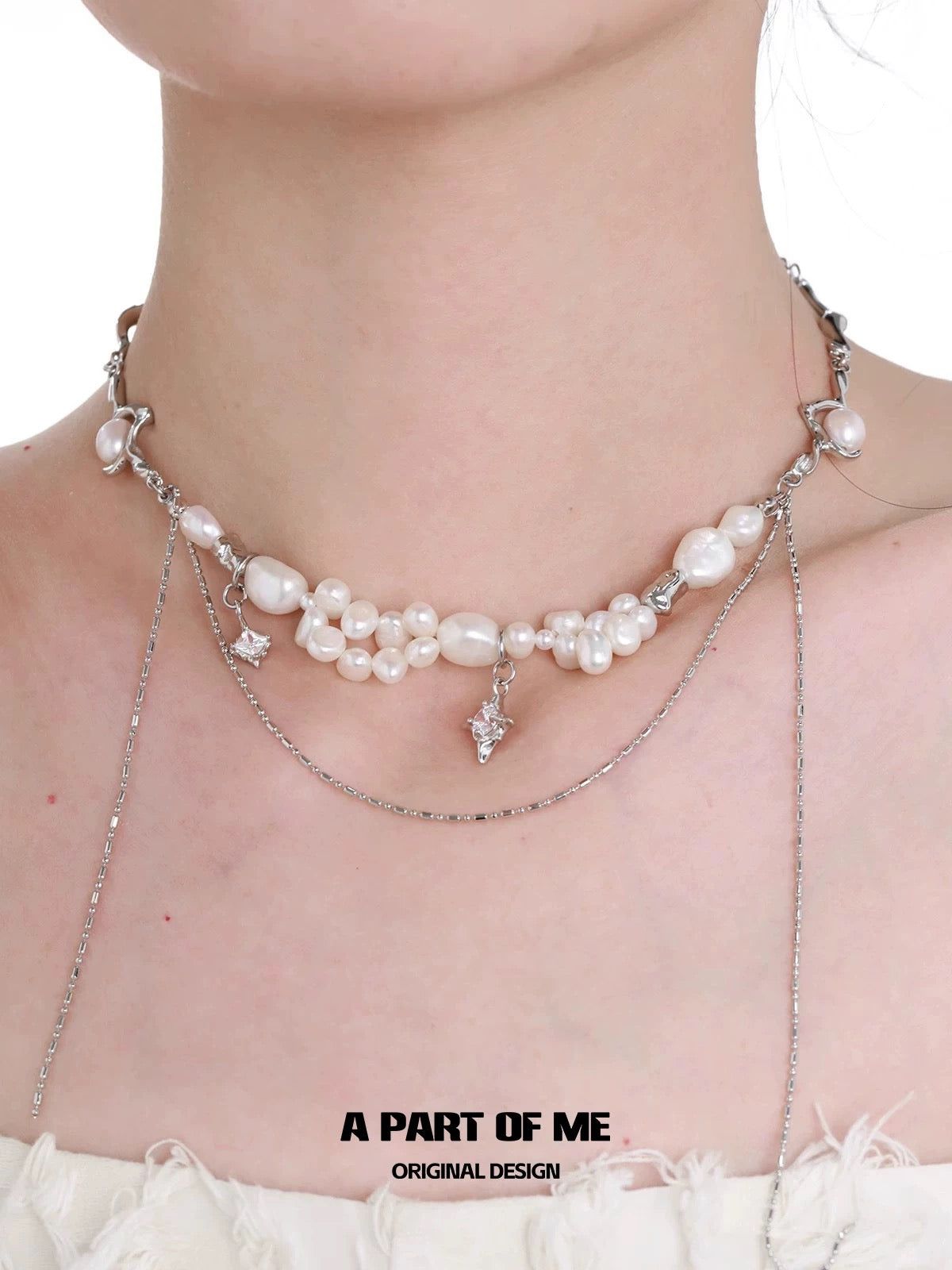 Baroque Pearl 18K Platinum Plating Tassel Choker