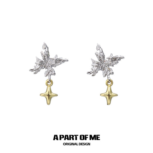 Golden Butterfly S925 Sterling Silver Stud Earrings