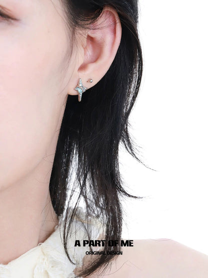 Starry Sky S925 Sterling Silver Four Point Star Stud Earrings