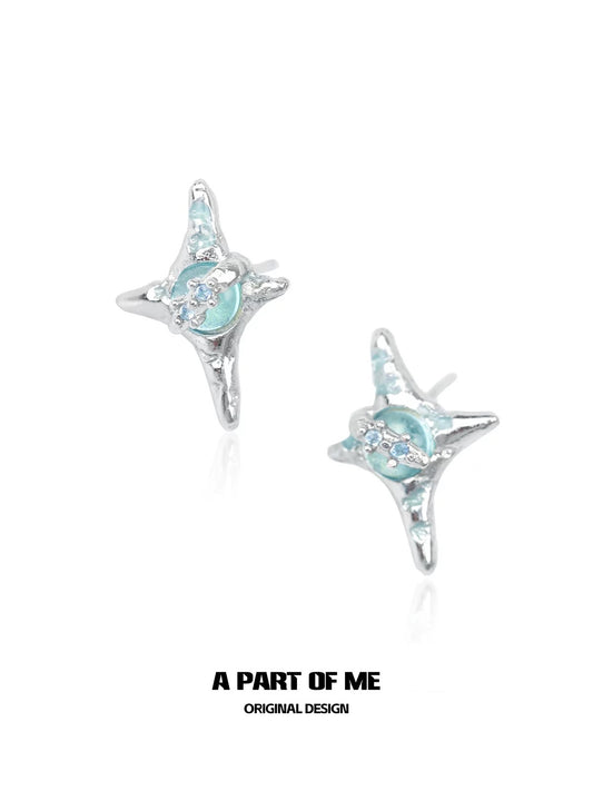 Starry Sky S925 Sterling Silver Four Point Star Stud Earrings